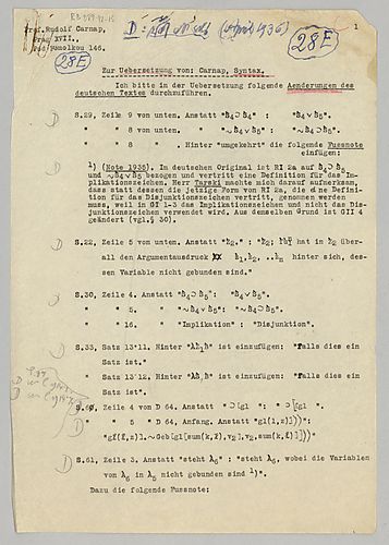 English Translation of "Die logische Syntax der Sprache (Items 15-28)"
