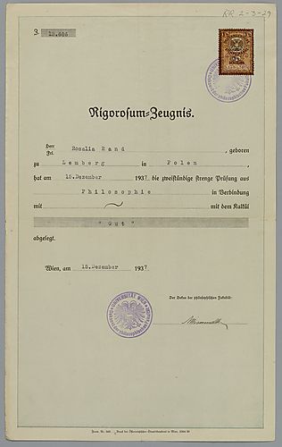 Certificate of Doctoral Viva in Philosophy, University of Vienna,