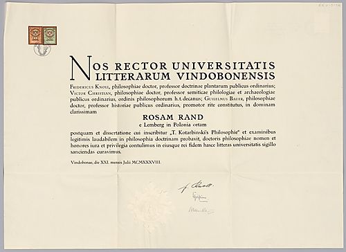 Diploma of Dissertation in Philosphy, University of Vienna,