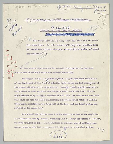 "Logical Foundation of Probability," with Revisions, (Items 9-20)