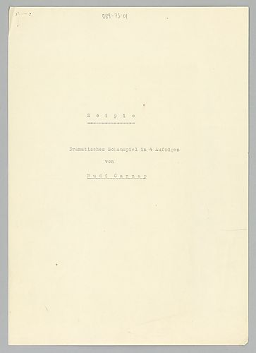 "Scipio: Dramatisches Schauspiel in 4 Aufzügen von Rudi Carnap"