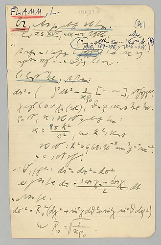 Excerpts Flamm, L.: "Beiträge zur Einsteinschen Gravitationstheorie"