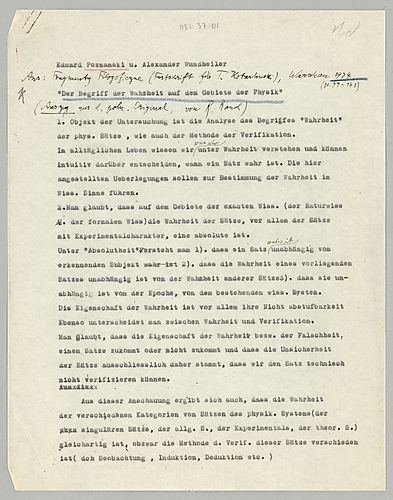 Excerpts Pozanski, Eduard and Alexander Wundheiler: "Der Begriff der Wahrheit auf dem Gebiete der Physik"