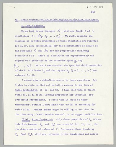 Mimeo Copy of Basic System: 15. Basic Regions in the Attribute Space (Item 9)