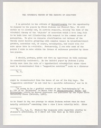 "Adverbial Theory of the Objects of Sensation,"