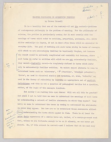 "Comments on Maxwell's Meaning Postulates in Scientific Theories,"