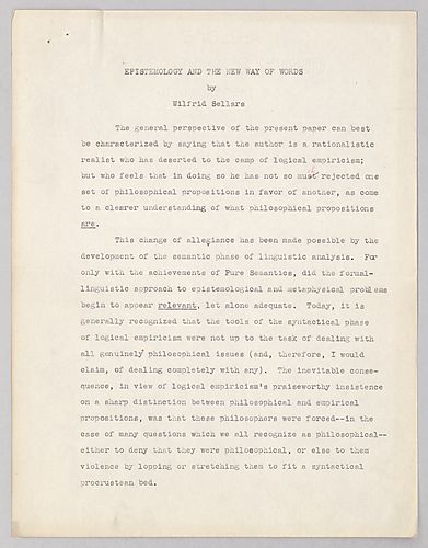 "Epistemology and the New Way of Words,"