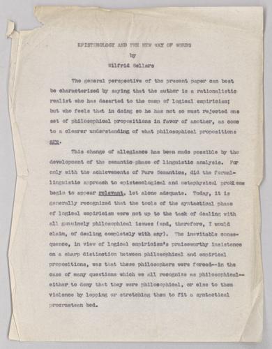 "Epistemology and the New Way of Words,"