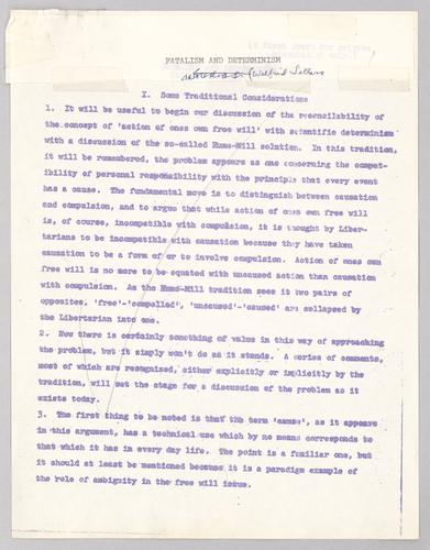 "Fatalism and Determinism,"