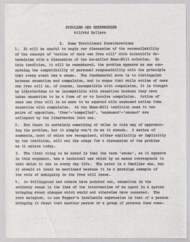 "Fatalism and Determinism,"