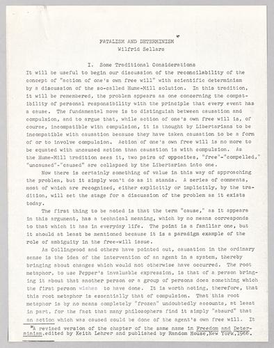 "Fatalism and Determinism,"