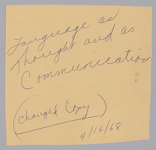 "Language as Thought and as Communication,"