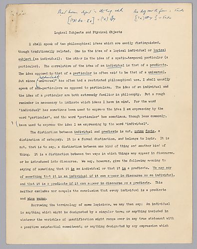 "Logical Subjects and Physical Objects,"