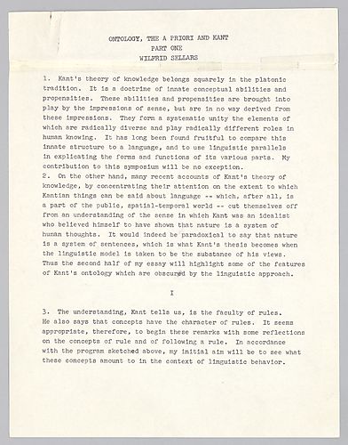 "Ontology, the A Priori, and Kant,"
