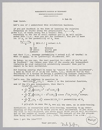 Notes and Correspondence with Sarah Lichtenstein on 'Calibration',