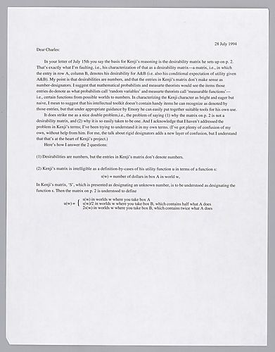 Kenji's Matrix. Letter to Charles,