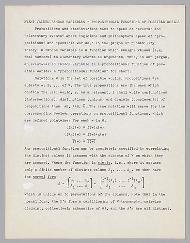 "Event-Valued Random Variables = Propositional Functions of Possible Worlds",