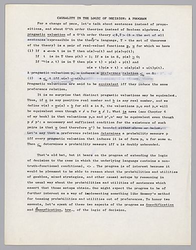 "Causality in the Logic of Decision", and "Preference & Causality",