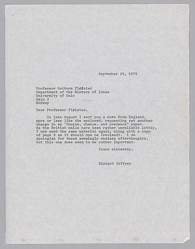 "Choice, Chance, & Credence", Draft and Correspondence,
