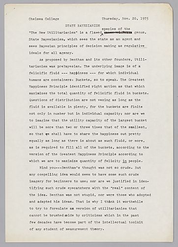 "State Bayesianism", Chelsea College,