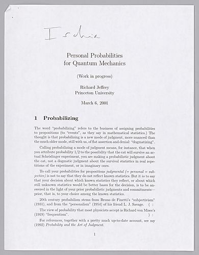 "Personal Probabilities for Quantum Mechanics", (Ischia),