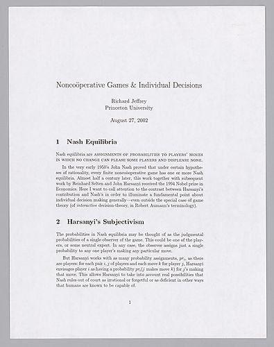 "Noncoöperative Games & Individual Decisions",