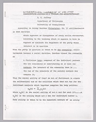 "Interpersonal Comparison of Utilities", ("Distributive Justice as a Problem for Utilitarianism")
