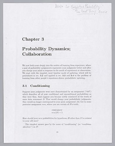 "Probability Dynamics; Collaboration", Draft of Chapter 3, Subjective Probability: The Real Thing.