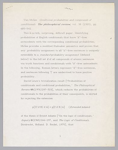 Review of Van McGee's "Conditional Probabilities and Compounds of Conditionals"