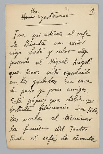 "Un gastrónomo," Manuscript by Solana