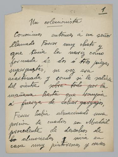"Un coleccionista," Manuscript by Solana
