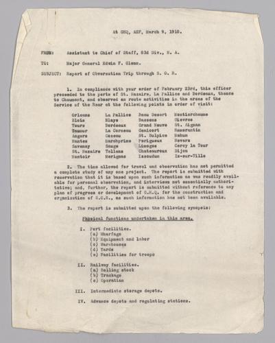 World War I - internal army report on observation trip in France