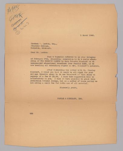 Radio broadcast agreements for The Trumpet Sounds and The Window at the White Cat