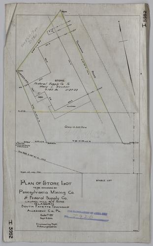 Plan of store lot to be conveyed by Pennsylvania Mining Co. to Federal Supply Co. at Laurel Hill # 5 Mine