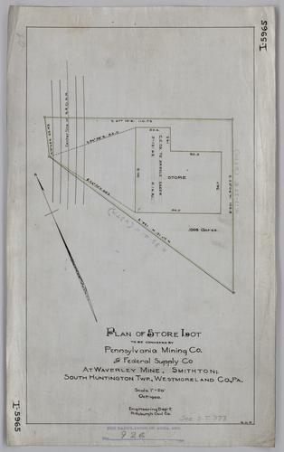 Plan of store lot to be conveyed by Pennsylvania Mining Co. to Federal Supply Co. at Waverly Mine in Smithton