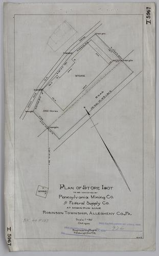 Plan of store lot to be conveyed by Pennsylvania Mining Co. to Federal Supply Co. at Moon Run Mine