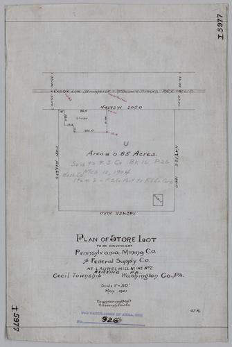Plan of store lot to be conveyed by Pennsylvania Mining Co. to Federal Supply Co. at Laurel Hill No. 2 Mine