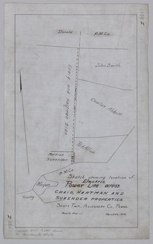 Sketch showing location of electric power line across Craig, Hartman, and Sukender properties
