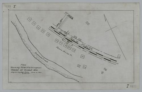 Plan showing Pittsburgh, Virginia & Charleston Railroad semaphore tower at Smock Station
