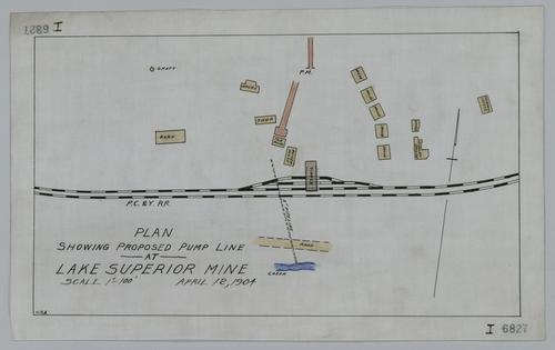 Plan showing proposed pump line at Lake Superior Mine
