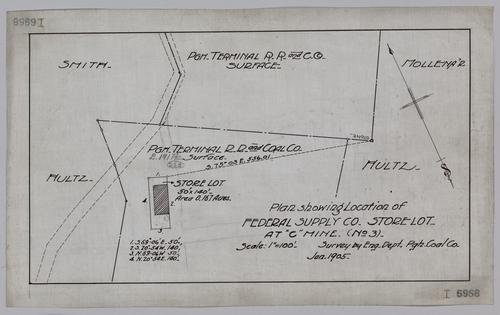 Plan showing location of Federal Supply Co. store lot at "C" (No. 3) Mine