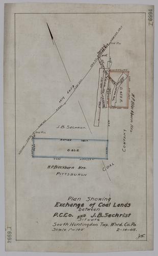 Plan showing exchange of coal lands between Pittsburgh Coal Co. and J. B. Sechrist