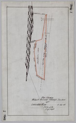 Plan showing Wabash Railroad through surface at Leasdale Mine