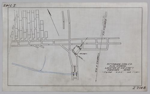 Plan showing location of air shaft at Harrison Mine