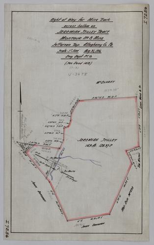 Plan showing right of way for mine track across hollow on Jeremiah Stilley tract at Montour No. 8 Mine