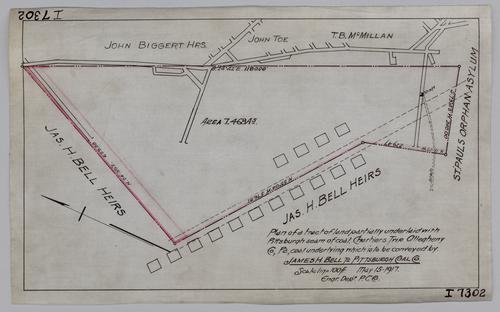 Plan of a tract of land partially underlaid with Pittsburgh seam of coal, coal underlying which is to be conveyed by James H. Bell to Pittsburgh Coal Co.
