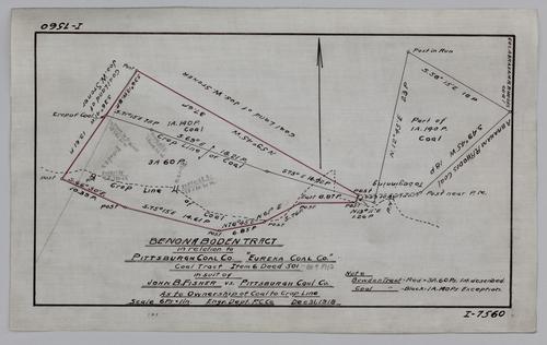 Plan showing Benona Boden tract in relation to Pittsburgh Coal Co. ("Eureka Coal Co.") in suit of John B. Fisher vs. Pittsburgh Coal Co. as to ownership of coal to crop line