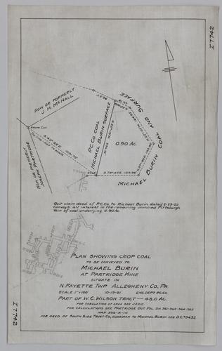 Plan showing crop coal to be conveyed to Michael Burin at Partridge Mine