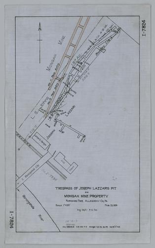 Plan showing trespass of Joseph Lazzaris pit on Mongah Mine property