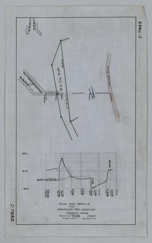 Plan and profile for proposed fan location at Warden Mine